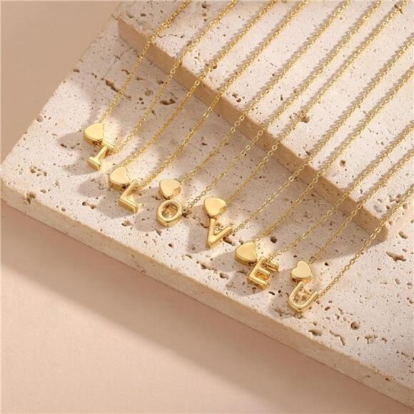 Gold Heart Initial Necklace 14K Gold Plated Letter Pendant Dainty Jewelry Gift - Picture 5 of 8